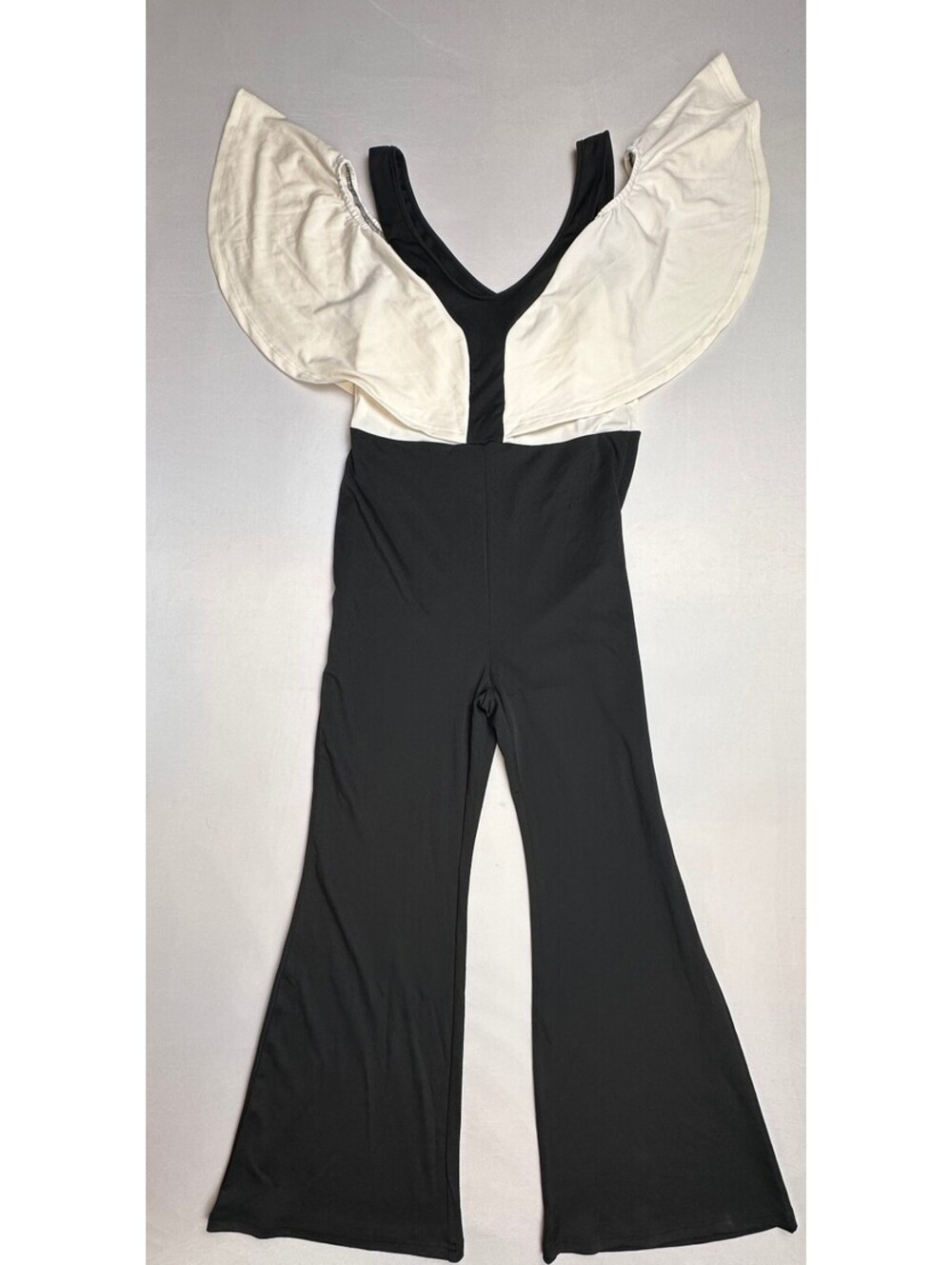 SHEIN Women's L Black White Ruffle Flare Jumpsuit